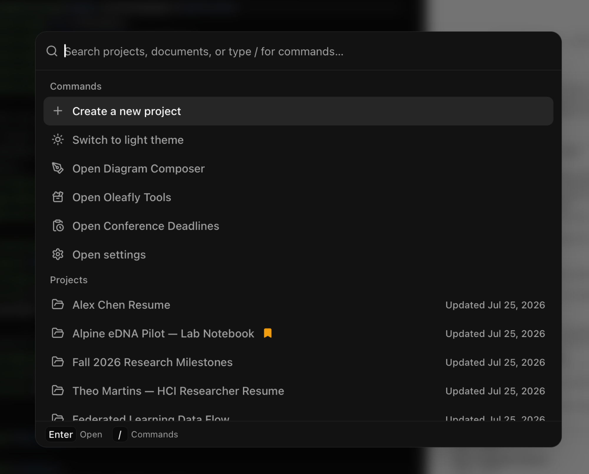 The slash insert menu in the editor