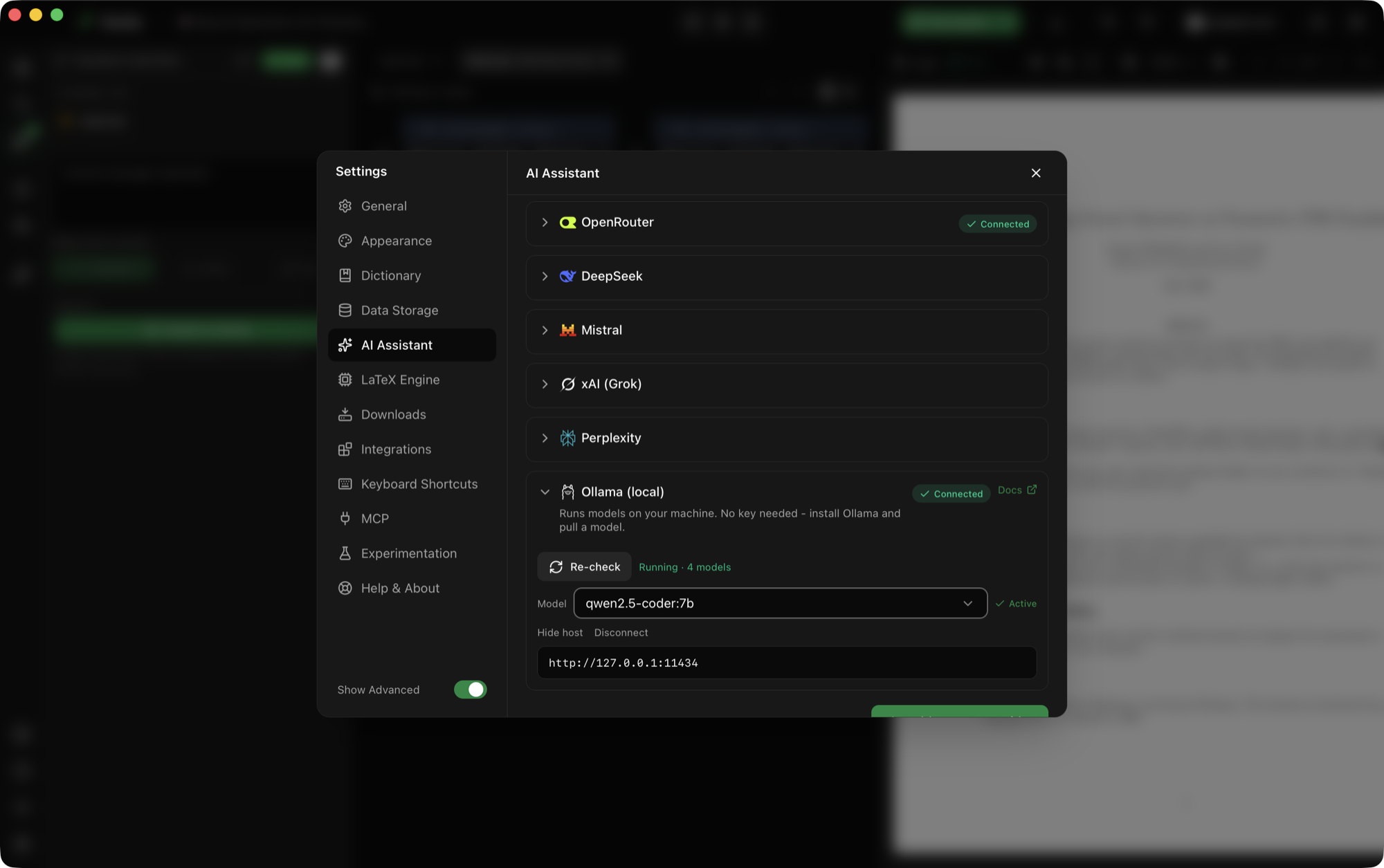 Provider cards in Settings, AI Assistant